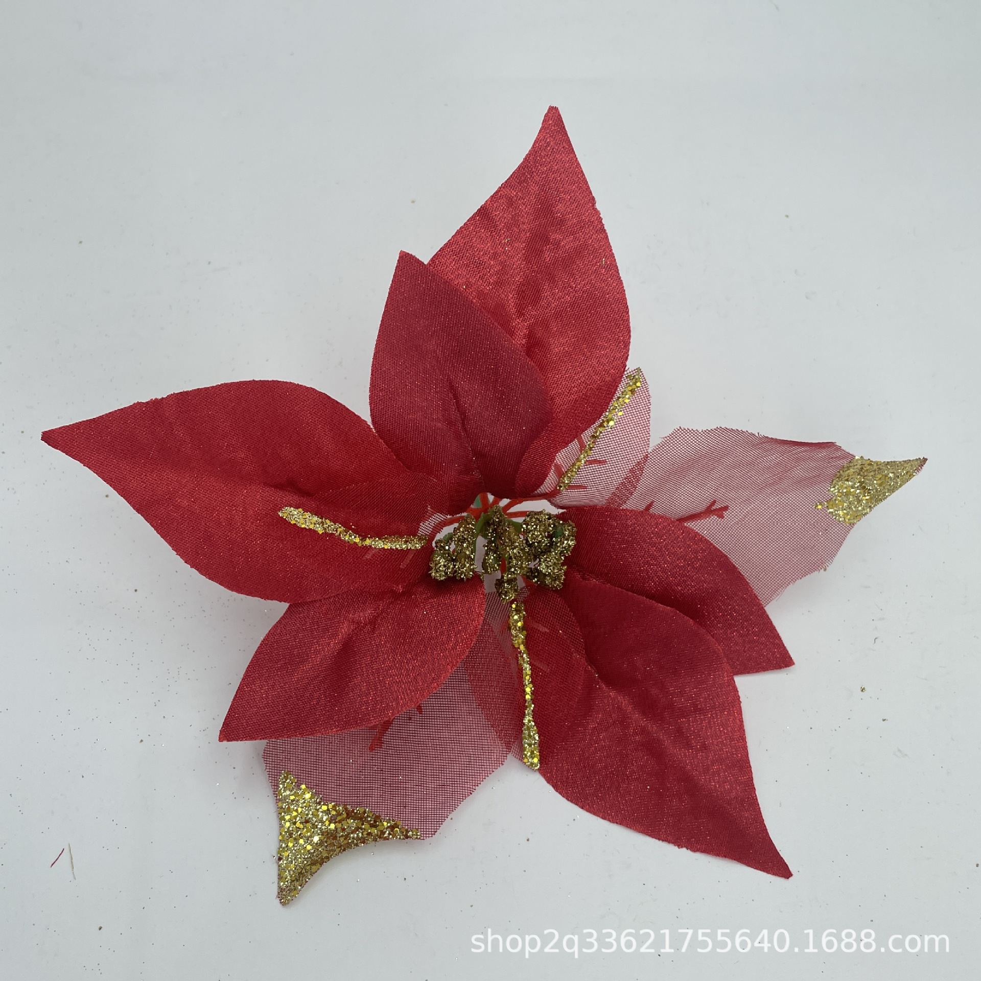 Decoración de flores de Navidad de imitación de flores accesorios de polvo de oro decoración de tela de tres capas con estampado de oro decoración brillante de ensueño image 2