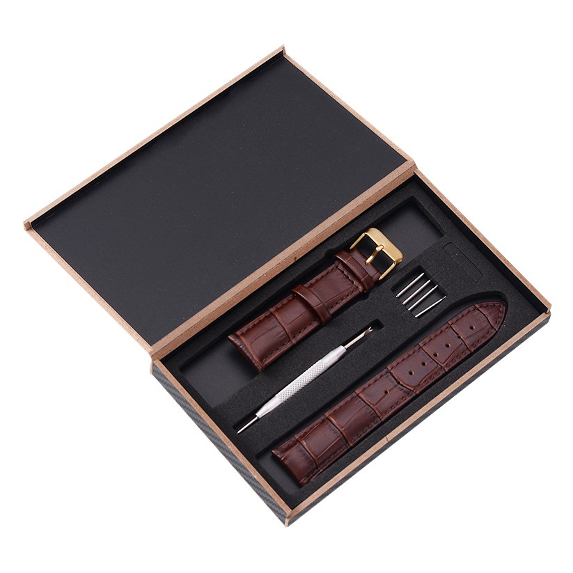 Genuine Leather cowhide first layer watch strap men's and women's pin buckle gift box bamboo grain calfskin factory in stock