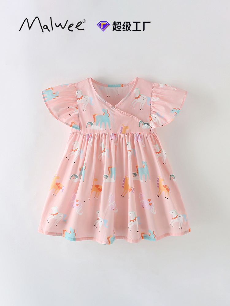Falda de niña malwee transfronteriza verano nuevo vestido de princesa estilo occidental niña vestido de manga corta estilo occidental para niños