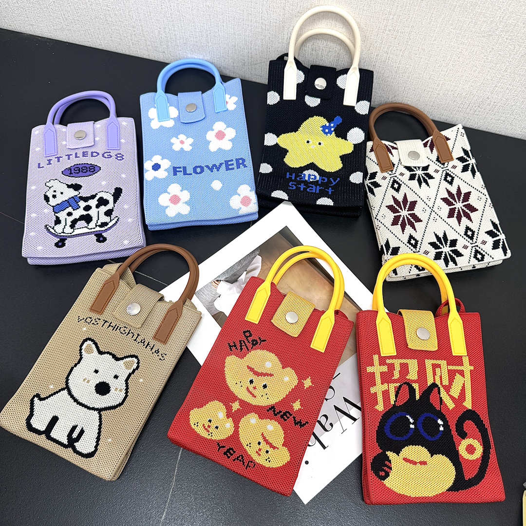 新款卡通针织手机包手拎斜跨单肩包可爱百搭上班通勤外出零钱包