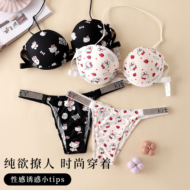 Strapless Underwear suit Cartoon Print Girl Non-slip Pure Sexy Rhinestone Letter Low Waist T-shirt Underwear for Women