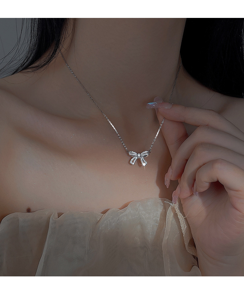 Pendant Necklace Classification 925 Sterling Silver Bow Knot Pendant Necklace