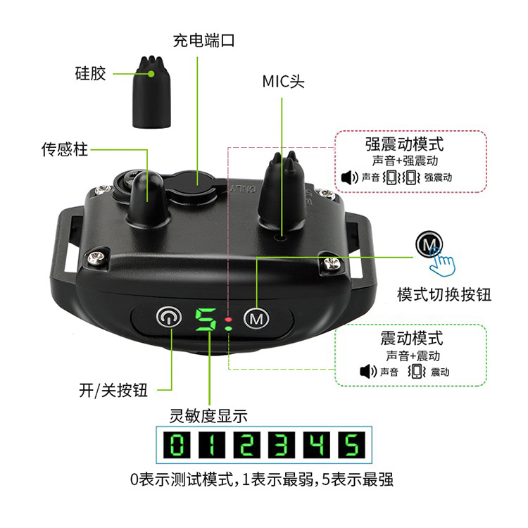 【亚马逊爆款】无电击止吠器双震动精准识别防狗叫防水充电项圈