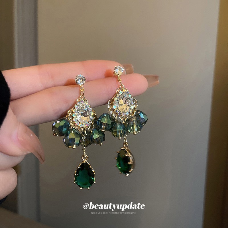 Aguja de plata con diamantes de cristal pendientes de bordilla estilo nacional pendientes de temperamento pequeño ligero lujo de alta calidad industria pesada exageración pendientes