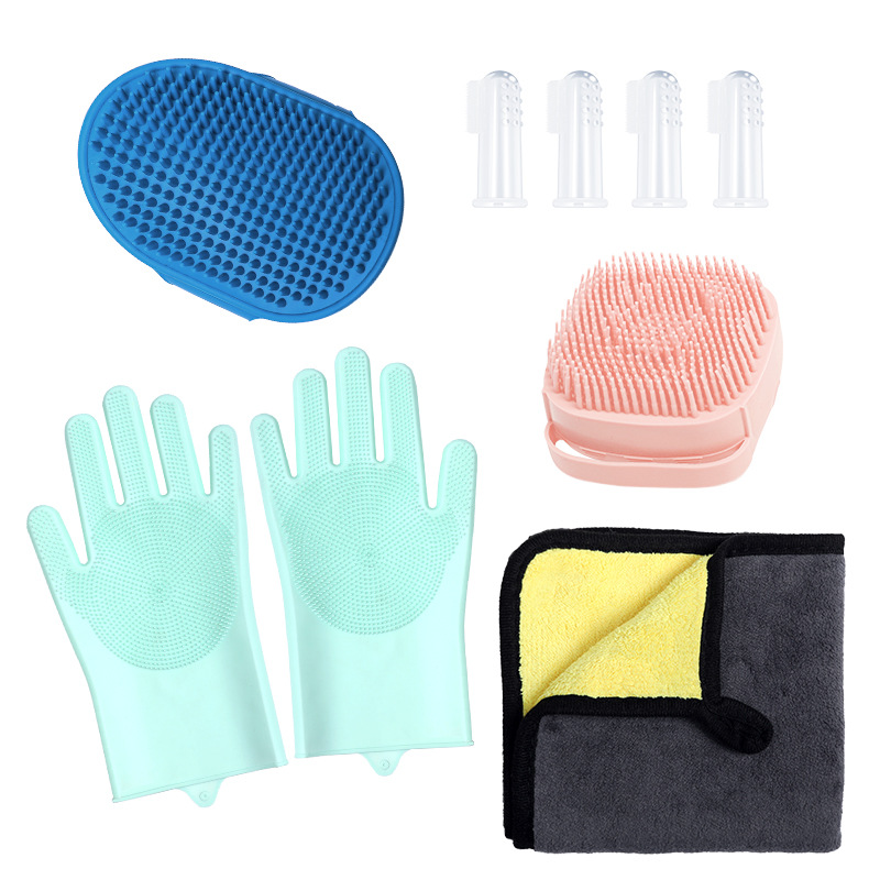 Amazon bate set de baño guantes cepillo para perros cepillo anti-atraqueo mascotas limpias herramientas de belleza para gatos y perros