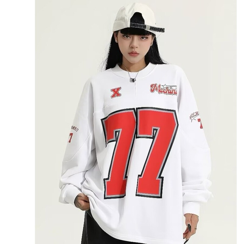 American Style Street Ice Hockey Clothing Printed Inner Crewneck T-shirt Retro Football Fashion Brand Autumn and Winter Long Sleeve Sweatshirt for Men