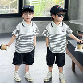 男童polo衫套装夏装儿童条纹短袖衣服2026新款帅气男宝短裤两件套