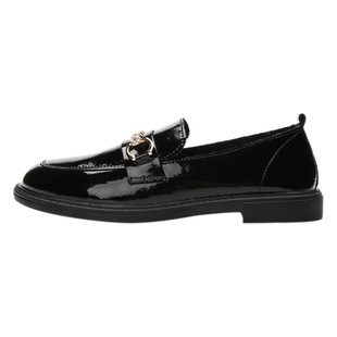 2023 Spring and Autumn New Small Size Thick Bottom Loafers Women's Soft Leather British Style Rhinestone Genuine Leather Black Small Leather Shoes for Women