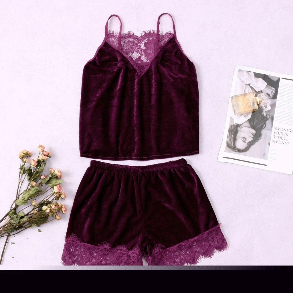 Эротическое белье европейское и американское взрывное сексуальное кружевное золотое бархатное сшивание шорты женский костюм из двух частей источника