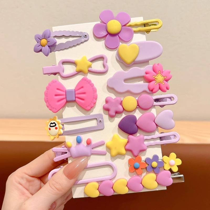 9 clip para el cabello infantil con lazo morado (juego de 14 piezas)