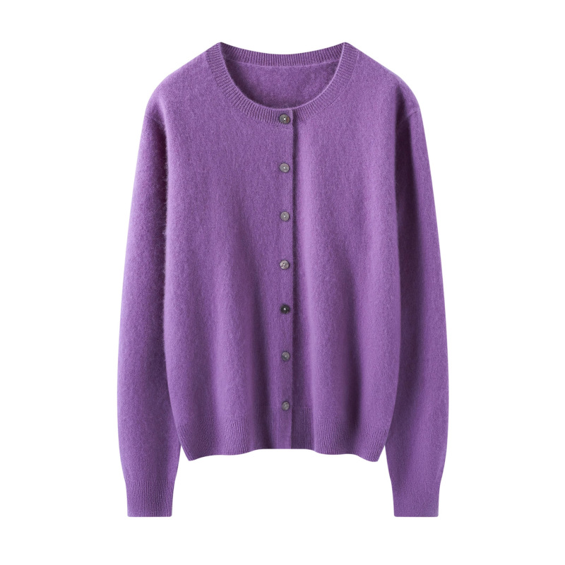 Cashmere Cardigan Women's Round Neck Single-Row Shell Button Knitwear Jacket Pure Color Simple Classic Versatile Purple Top Cashmere Cardigan Women's Round Neck Single-Row Shell Button Knitwear Jacket Pure Color Simple Classic Versatile Purple Top