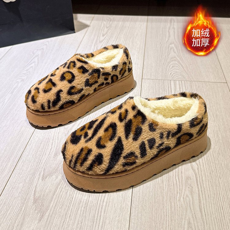 Cross-border Amazon export fashion leopard print thick-soled fleece-lined warm indoor and outdoor snow boots and slippers Cross-border Amazon export fashion leopard print thick-soled fleece-lined warm indoor and outdoor snow boots and slippers