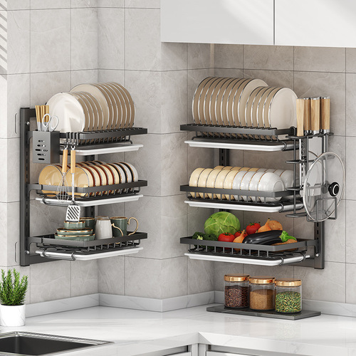 Hole-free bowl and plate rack, draining rack, wall-mounted kitchen storage shelf, sink and utensil integrated cabinet storage rack