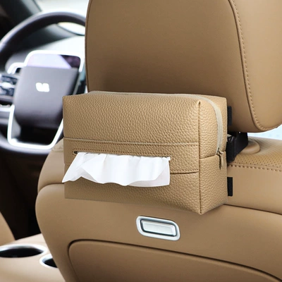 Car Storage Tissue Bag Car | Car tissue box/set - lychee-pattern-milk-tea-brown-without-paper-towel
