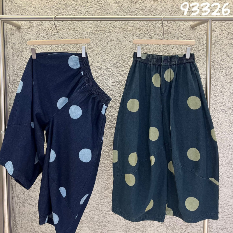 ZSwe2025秋季新款女下装直筒裤日系九分裤宽松女裤波点裤子小清新|undefined