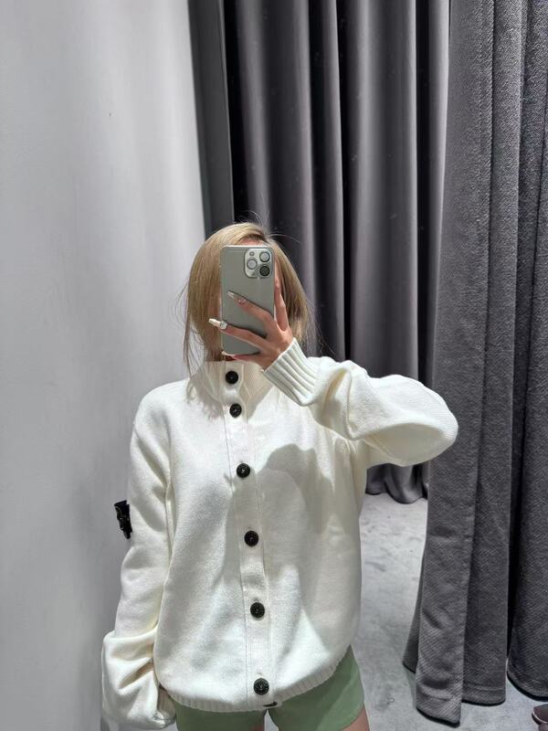 高品质~石头同款秋冬新款经典夹克外套袖标针织毛衣纽扣开衫上衣|undefined