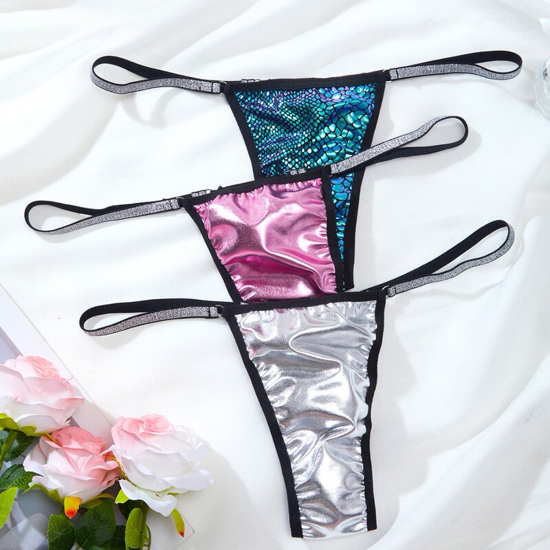 Cross-Border Hot-Selling Sexy Underwear Low-Waist European and American Thin Straps Flash Large Size Sexy Metallic Thong Combination Cross-Border Hot-Selling Sexy Underwear Low-Waist European and American Thin Straps Flash Large Size Sexy Metallic Thong Combination