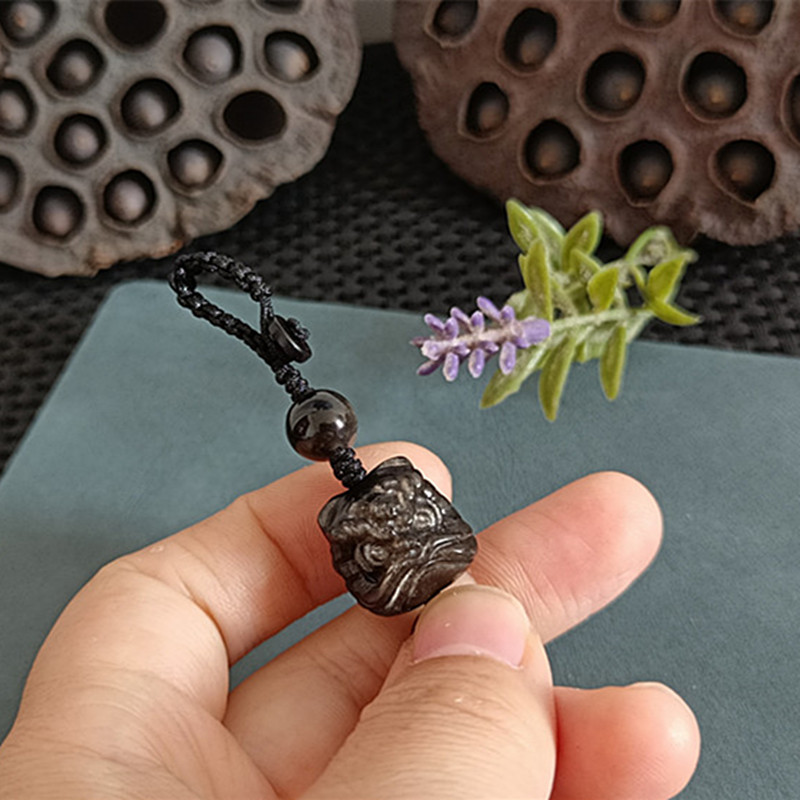 실버 흑요석 사자 별 열쇠 고리 스타일 II