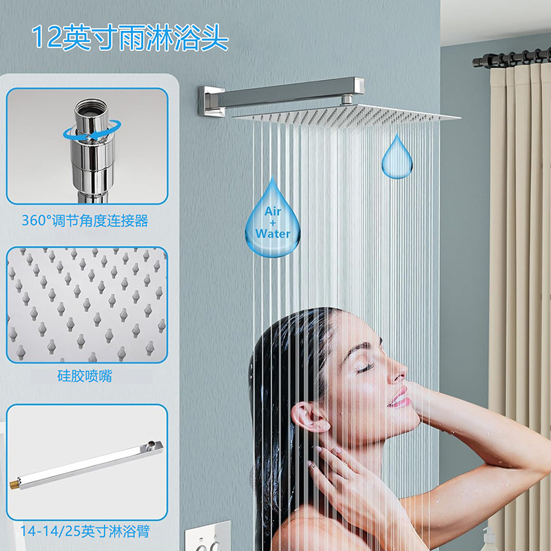 Baño ducha oculta plateada supercargador rociador incrustado en la pared oculto hotel conjunto de ducha doméstica de cobre