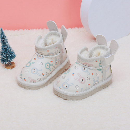 冬季宝宝棉鞋婴儿幼童学步鞋雪地靴女童小众鞋加绒小童卡通短皮靴