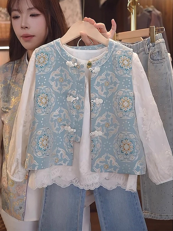 女の子韓服 2025 新作春服子供のおしゃれな中国風スーツ春秋女の子ツーピースセット|undefined