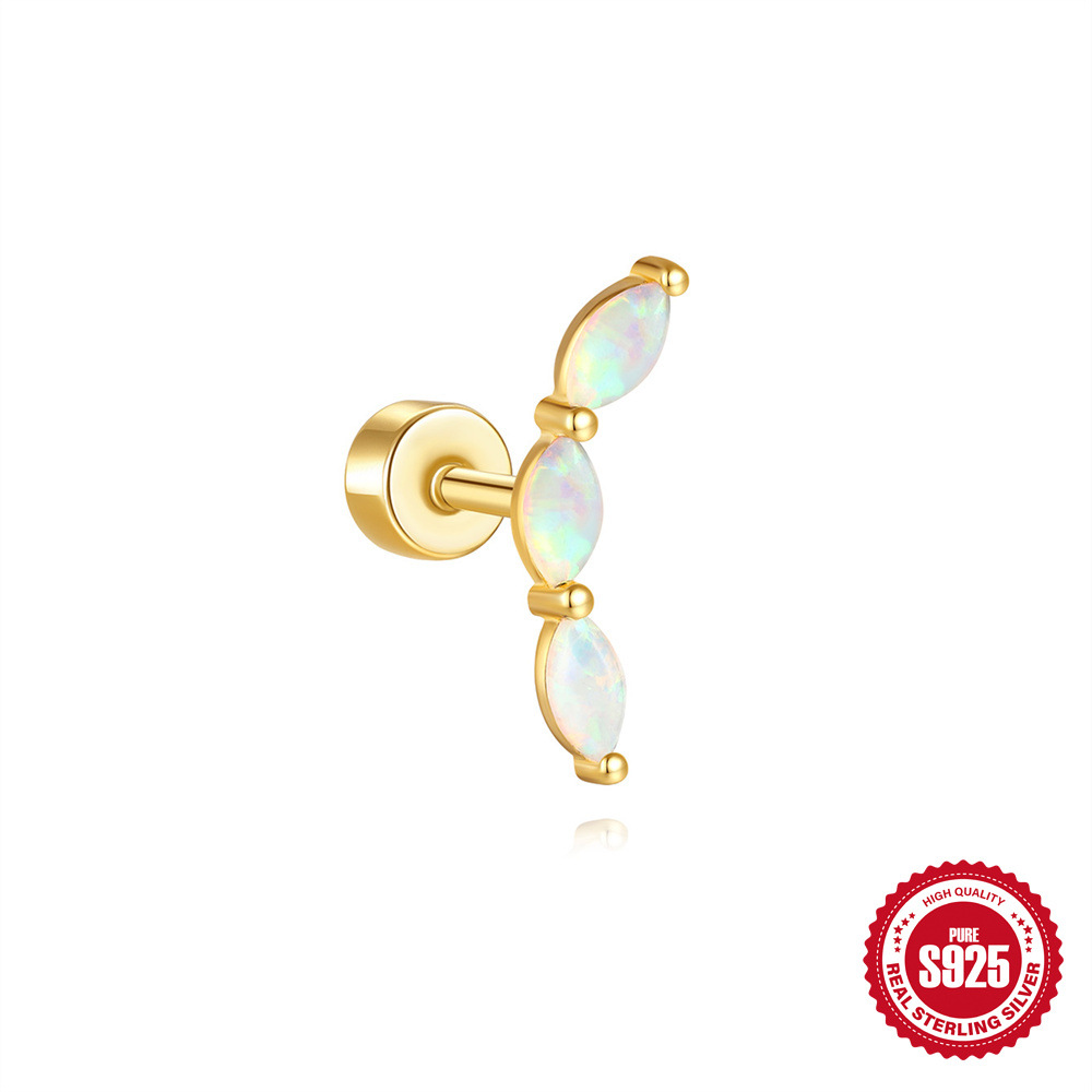 Nuevo estilo s925 plata de ley estilo caliente micro-incrustación circón flor oreja hueso clavo comercio exterior transfronterizo serie Opal arete perforador