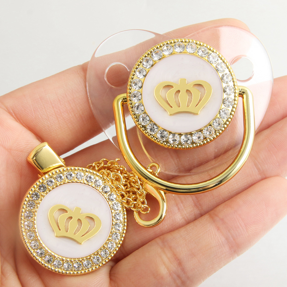 New metal crown baby pacifier with chain