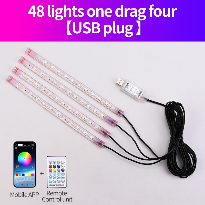 Coche USB Symphony luz ambiental para pies tira de luz decorativa LED de coche luz de ritmo de música de control remoto