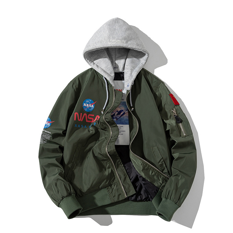 Autumn New Flight Jacket Men nasa Astronaut Detachable Cap Jacket Fashion Trendy Hooded Baseball Suit