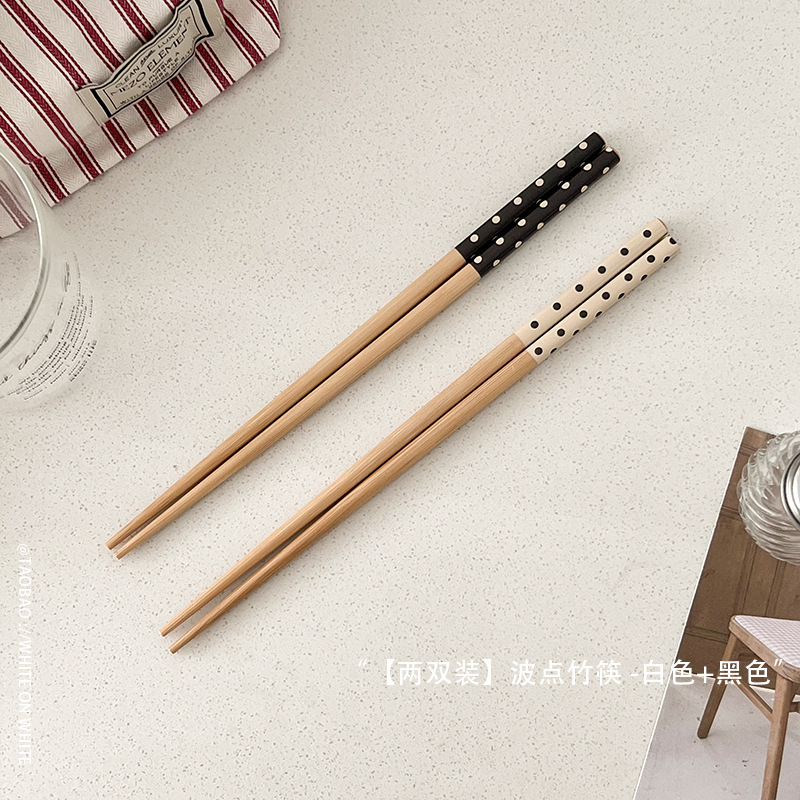 [2개입] 물방울무늬 대나무젓가락 - 화이트+블랙