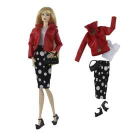 6分30厘米换装娃娃超模FR衣服 OL风红皮衣外套波点包臀裙时尚套装