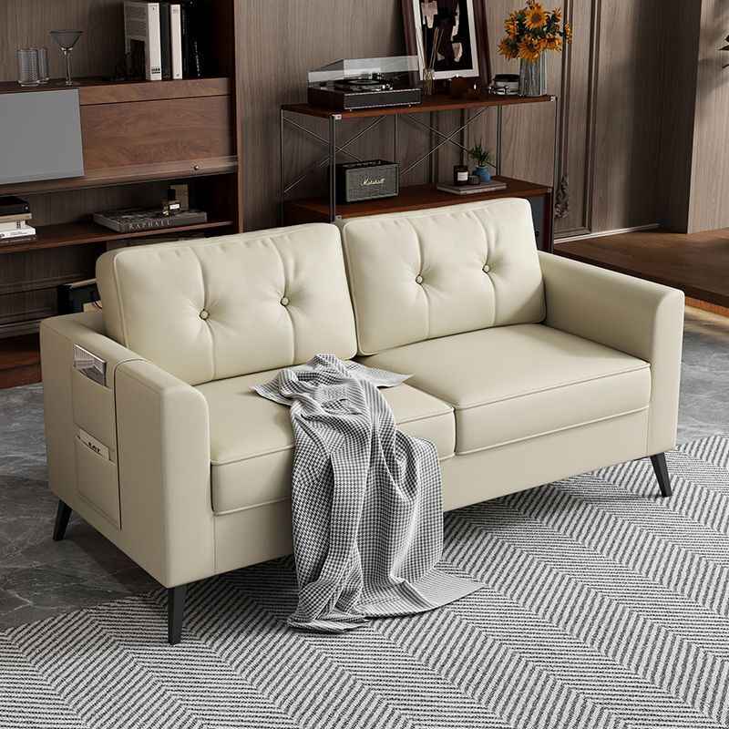 Apartment Sofa Small Apartment Rental Living Room Barber Shop Chess and Card Room Rest Reception Black Leather Cloth Double Sofa