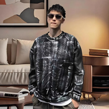 卫衣男秋冬纯棉长袖t恤 打底衫做旧上衣水洗印花潮牌重磅男士卫衣