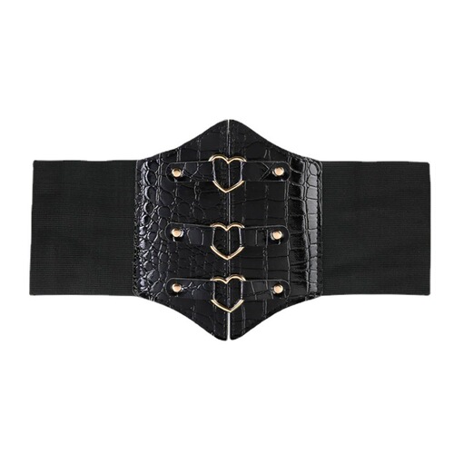 European and American ladies body decoration restraint girdle crocodile pattern PU leather heart buckle head body chain decoration belt
