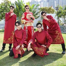 伴娘服2025新款中式结婚礼服兄弟团秋冬接亲男唐装中国风长袍大褂