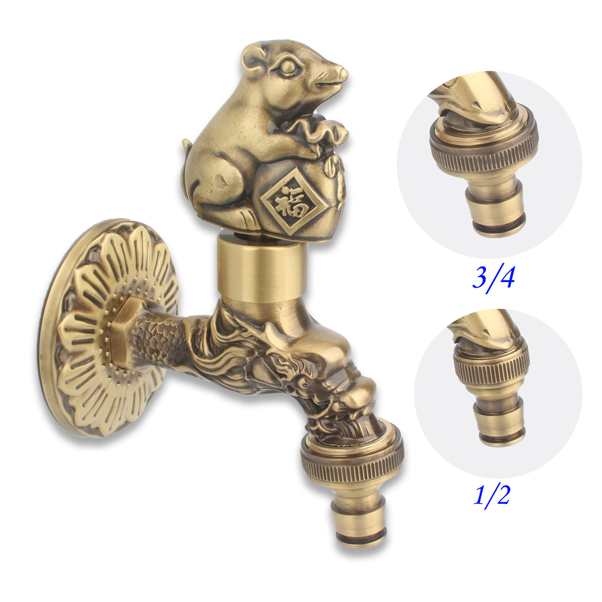 Cross-camera Amazon brass European antique carved single cold faucet faucet, bathroom faucet, washing machine, garden Specification drawing
