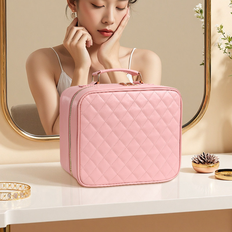 Alta sensación impermeable con espejo LED bolsas de maquillaje portátiles de viaje de gran capacidad de partición de maquillaje portátil