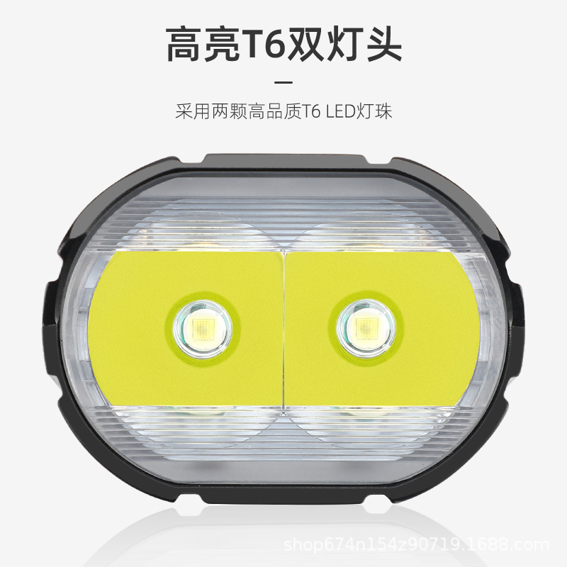 Lámpara de carga USB de bicicleta T6 de doble cabeza Faro de aleación de aluminio esmerilado faro portátil equipo de equitación
