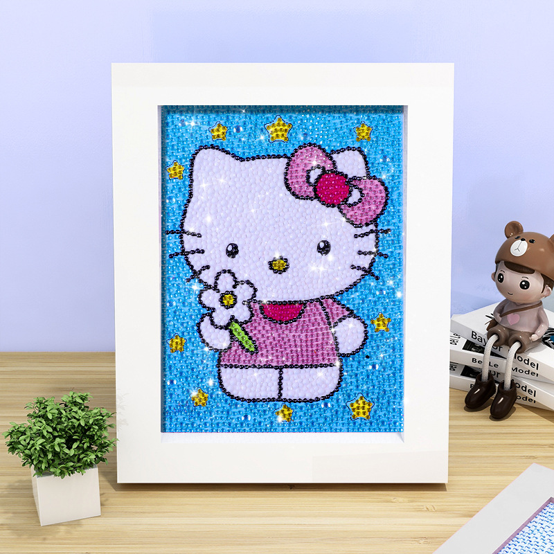 Pintura de diamante DIY con marco de fotos para enviar lleno de diamantes y pintura de diamantes para hacer pintura al óleo de dibujos animados educativos para niños 2024 ladrillo pegajoso y diamantes brillantes