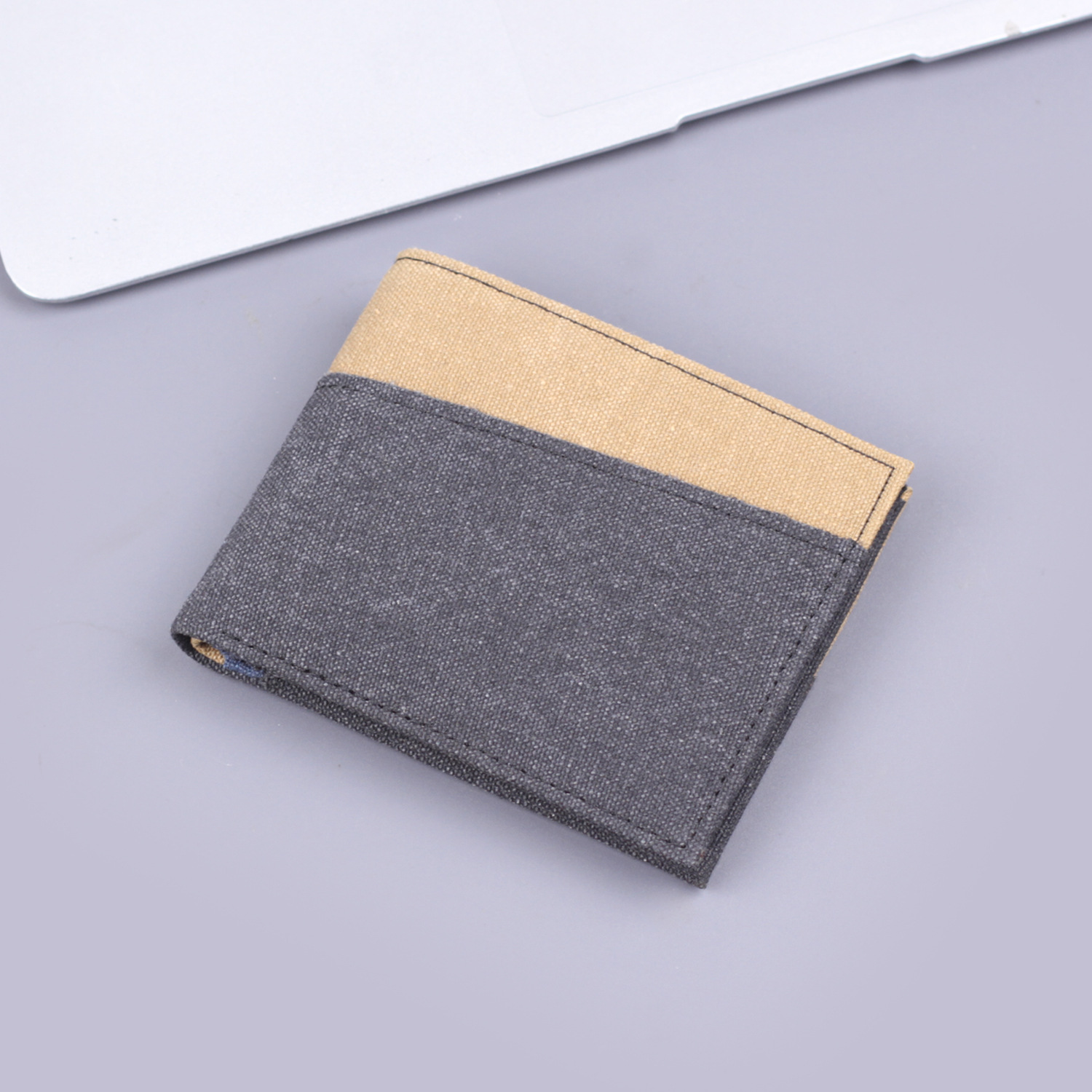 Cartera corta para hombre Cartera de cuero de lona Cartera para hombre Cartera de mezclilla de dos pliegues para hombre