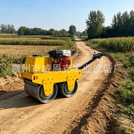 手扶汽油双轮压路机 景观园路双层垫层同步压实设备