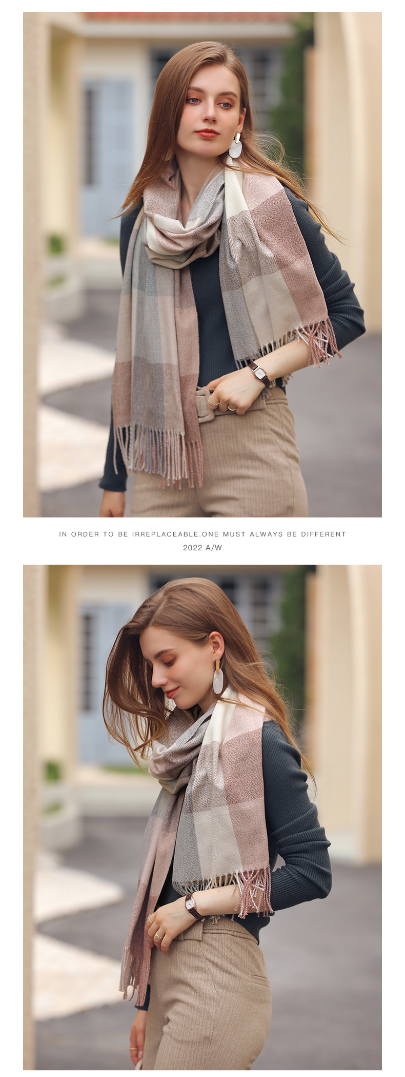 Fashionable Versatile Scarf Plaid Contrasting Cashmere Scarf Comfortable Fresh Sweet Shawl Scarf For Women_voghion.com