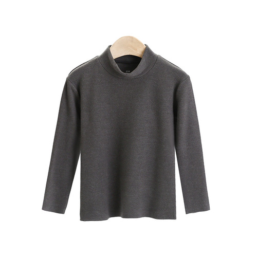 Winter new German velvet vertical striped children's half turtleneck bottoming shirt solid color double brushed thermal underwear tops wholesale