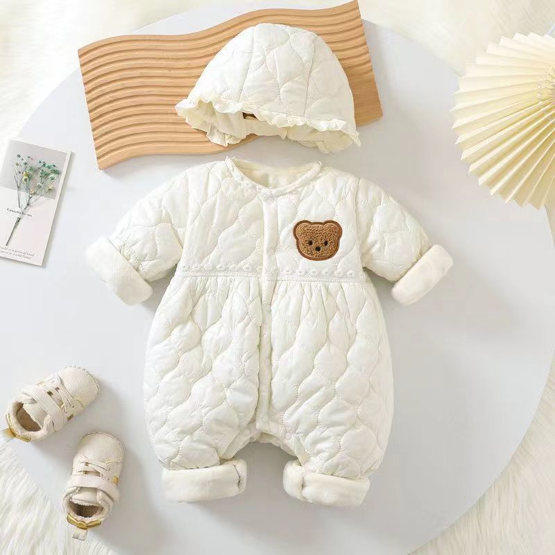Ropa de invierno para bebés nuevo estilo mono de algodón fino ropa de otoño para bebés sombrero de encaje abrigo de algodón cálido mampara de bebé recién nacido de luna llena