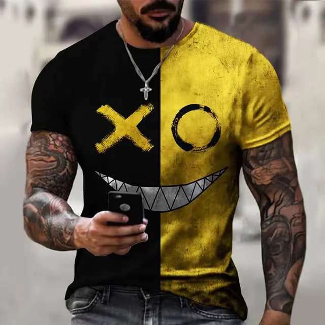 2024 summer new European and American hot selling 3D printed men's short sleeve t-shirt digital multi-color pad dyeing process factory