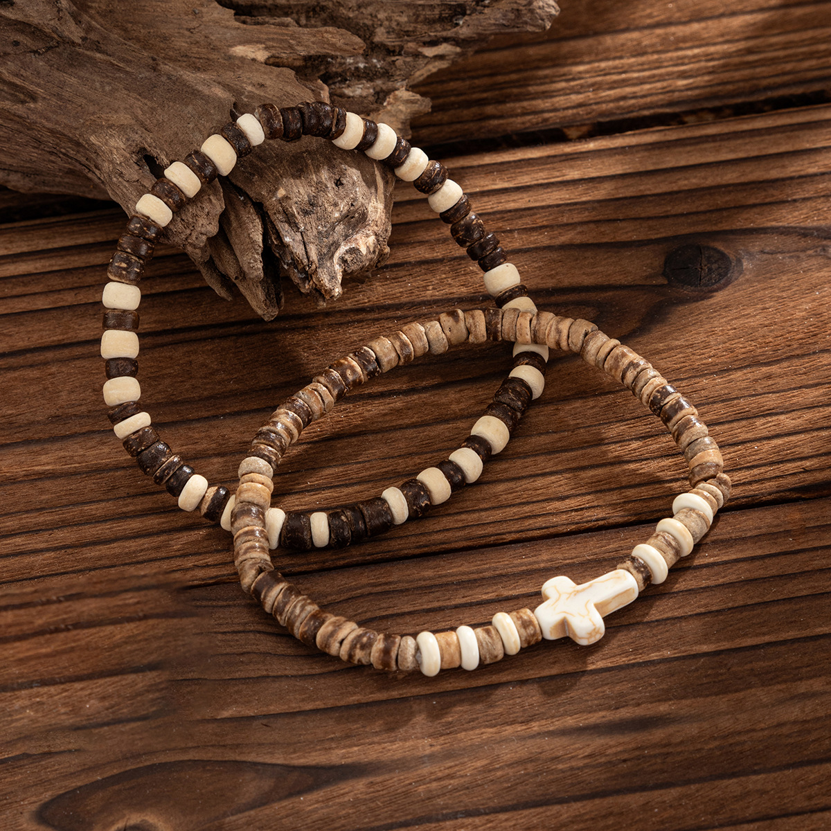 Wood Material Vintage Style Round Wood Men's Bracelets Men Beaded Bracelets