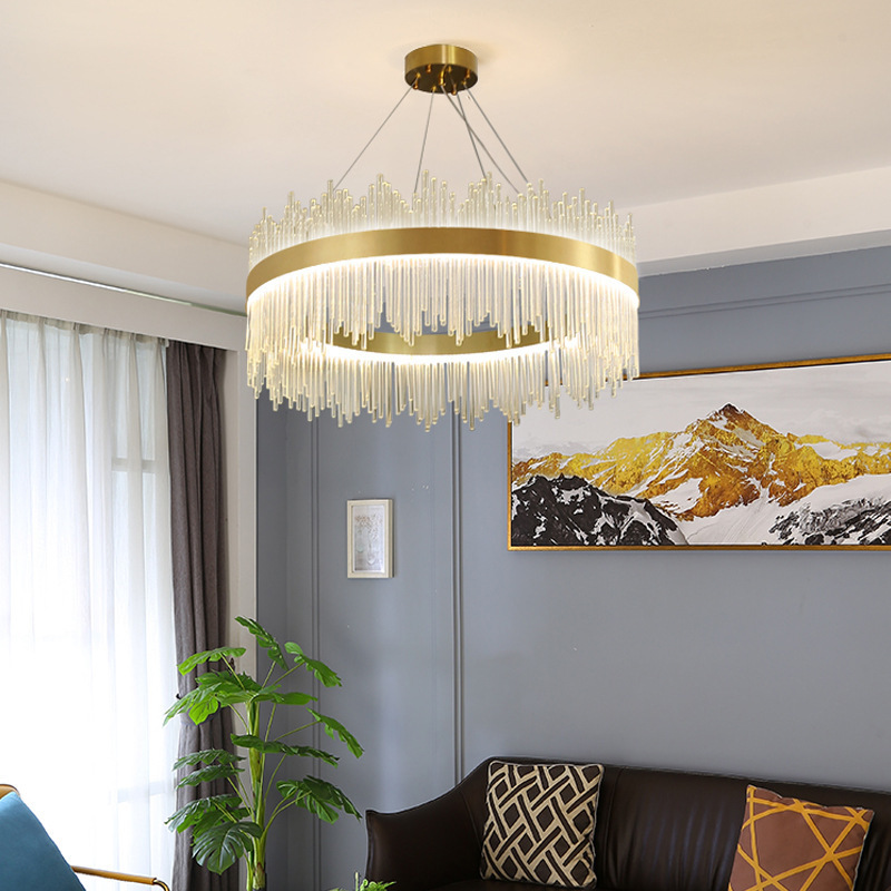 Pendant light crystal light Nordic modern stainless steel glass living room dining room pendant light smart remote design pendant light