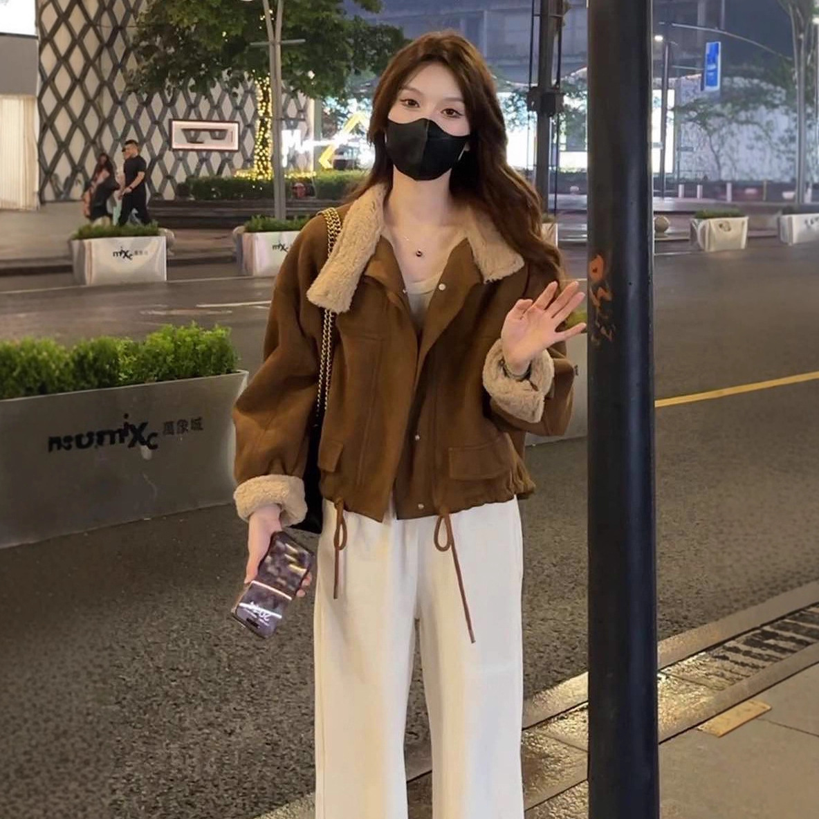 短款加绒加厚麂皮绒外套女冬装新款2025年韩版小个子宽松休闲上衣