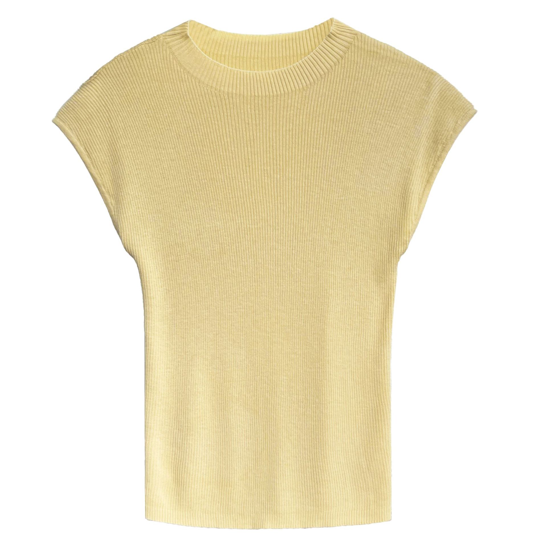 Spring Summer Slim Fit Cashmere Knitwear Top Simple Drop Shoulder Soft Glutinous Short Sleeve Bottoming Shirt Women