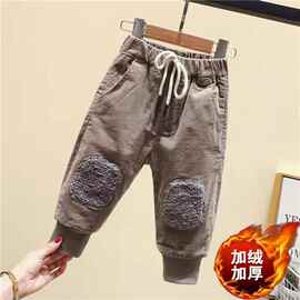 黁白男童裤子中小童秋冬装加绒加厚儿童灯芯绒休闲裤韩版束脚裤子